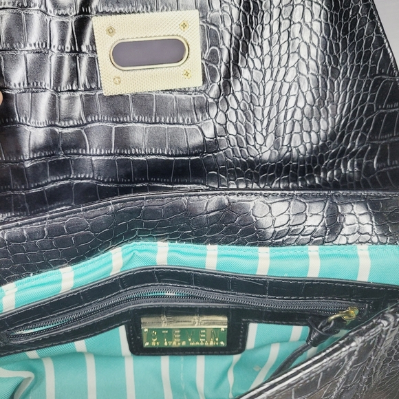 Steve Madden Shoulder Bag Black Gold Snake Embossed Patent Leather Hardware - Picture 5 of 9